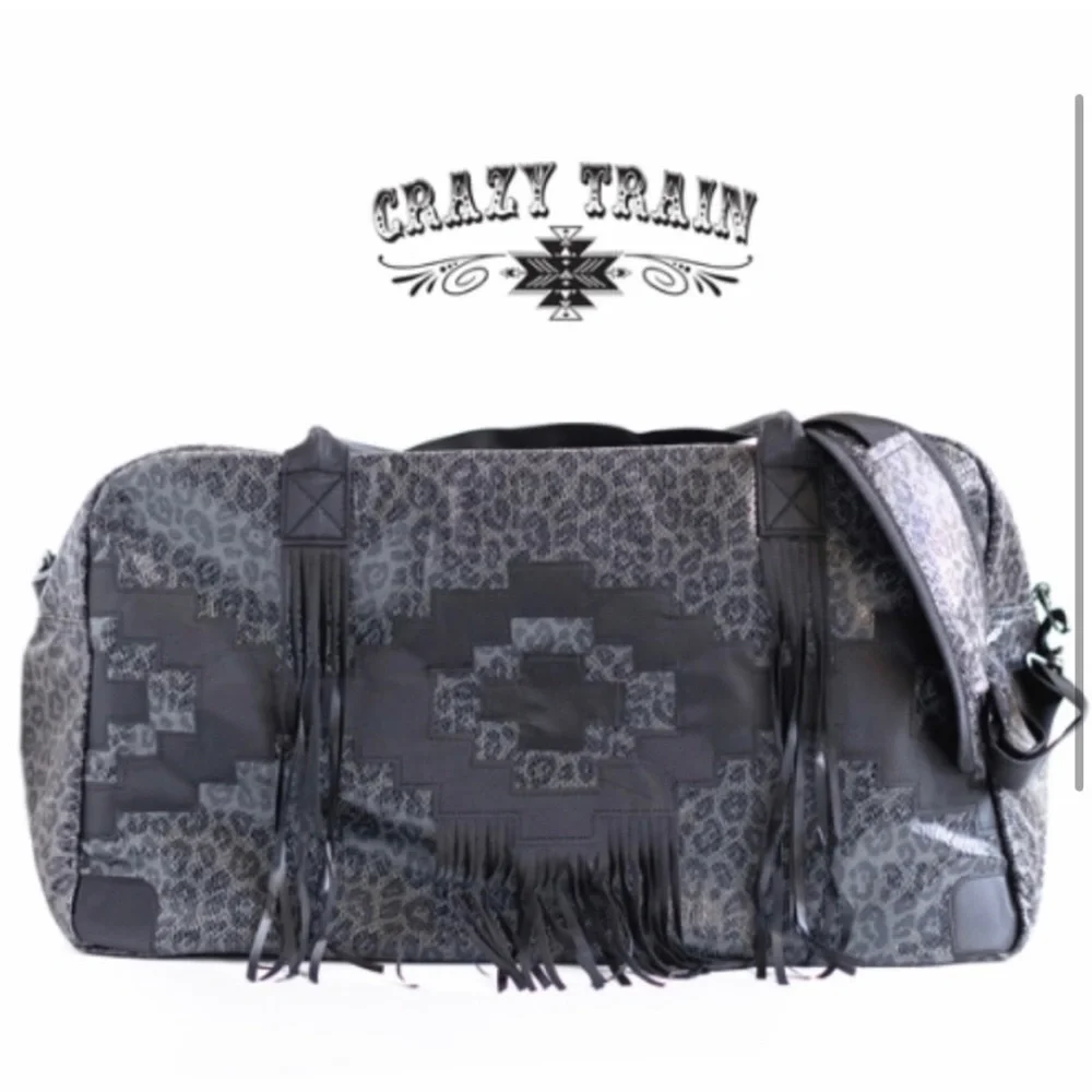 Crazy Train Duffle Bag - BLACK LEOPARD FRINGE - Picture 2 of 5
